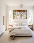 Bread From Heaven, Exodus 16:4 canvas print above the bed in a bright white bedroom