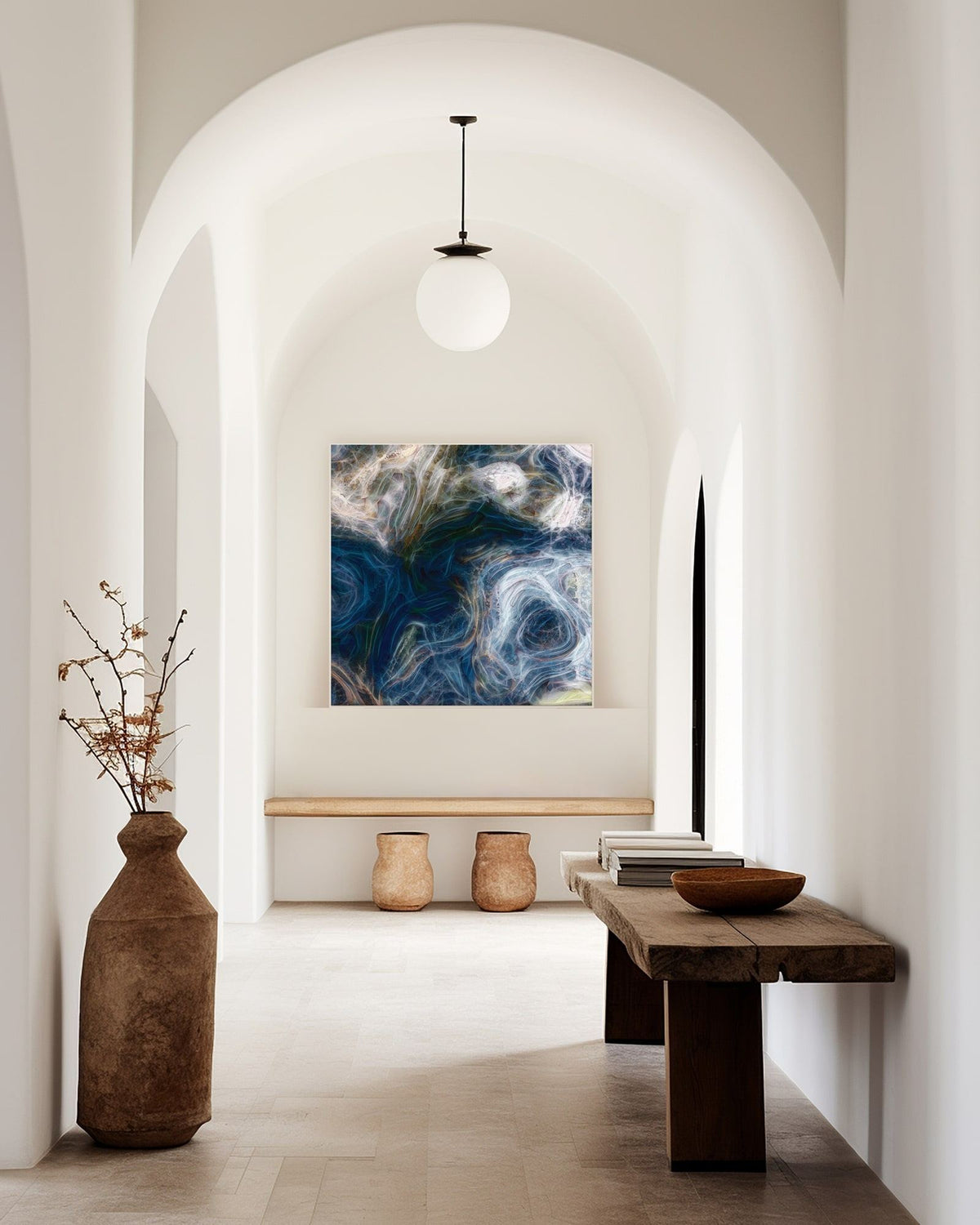 Children of God, 1 John 3:1 canvas print at the end of a white arched hallway