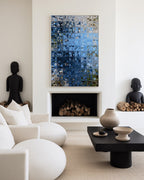 Window of Light, Matthew 6:22 canvas print above a recessed fireplace in a white living room