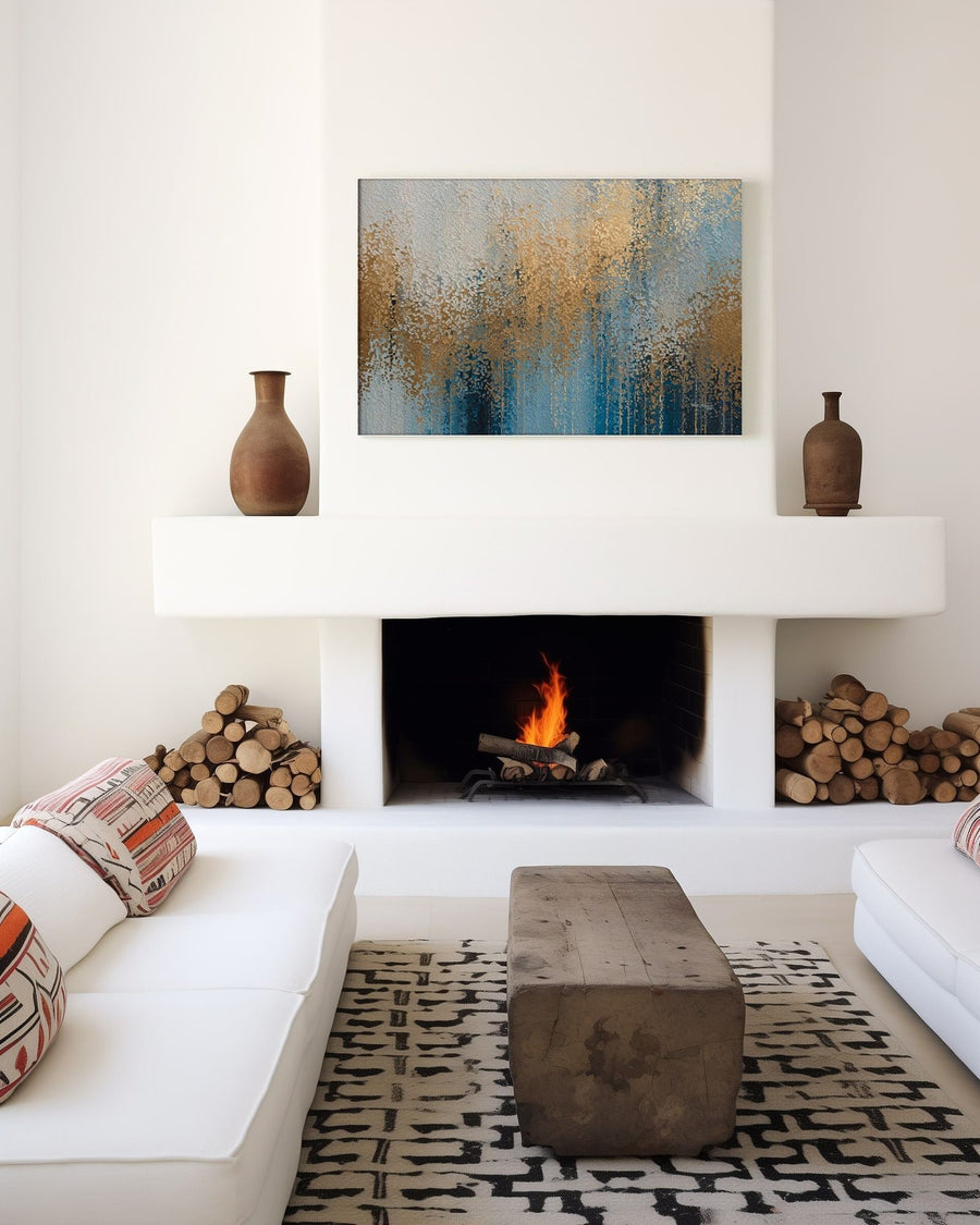 By the fireplace