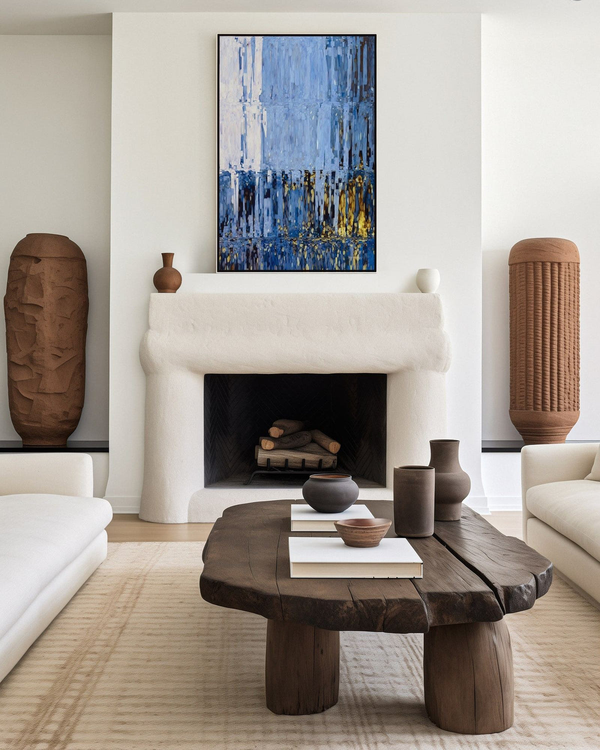 My Shepherd, Psalm 23:1 canvas print above a sculpted plaster fireplace in a living room