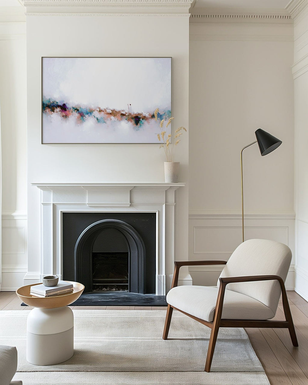 Known By Name, John 10:14 canvas print above a white mantel beside an armchair