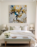 Breath of the Almighty, Job 33:4 canvas print above the bed in a cream bedroom with a bench at its foot