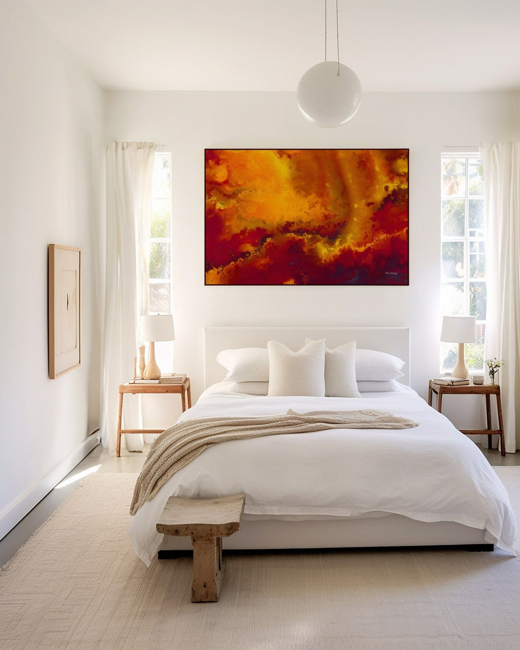 He Delivers And Rescues, Daniel 6:27 canvas print above the bed in a bright white bedroom