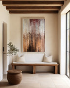 I Am With You, Isaiah 41:10 canvas print above a bench in an entryway with wooden ceiling beams