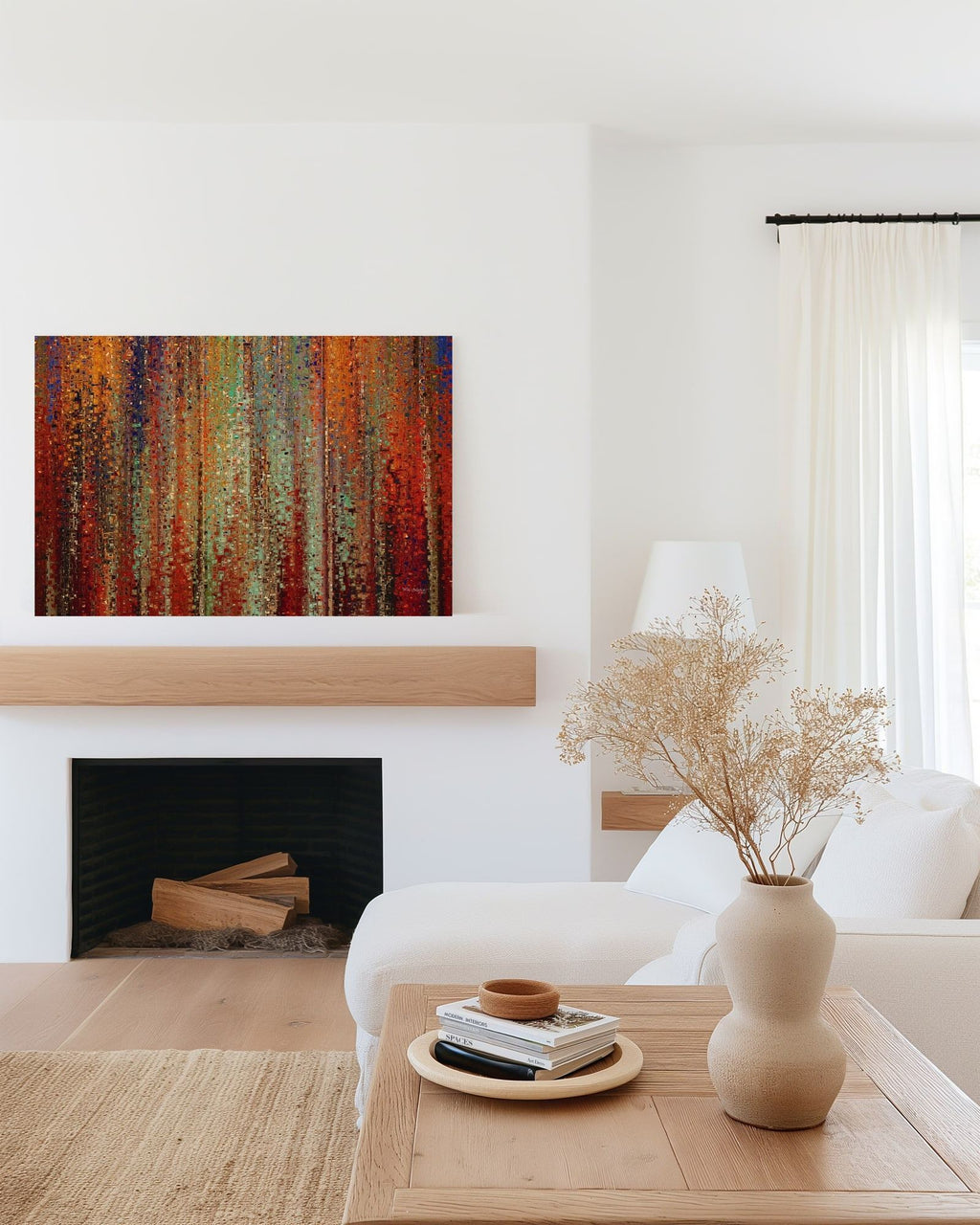 My Kingdom Is Not Of This World, John 18:36 canvas print above a wooden mantel shelf in a white living room