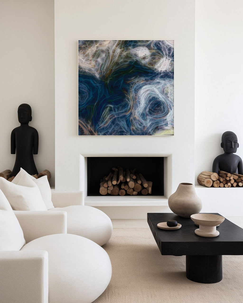 Children of God, 1 John 3:1 canvas print above a recessed fireplace in a white living room
