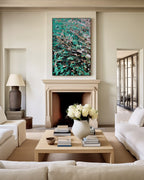 The Problem Or The Promises, 2 Peter 1:4 canvas print above a stone fireplace in a cream living room