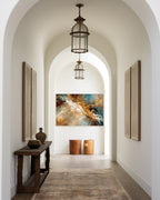 Heaven's Gate, Genesis 28:12 canvas print at the end of an arched hallway with a hanging lantern