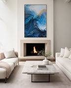 Hold Fast, Hebrews 10:23 canvas print above a lit fireplace in a living room with a marble table