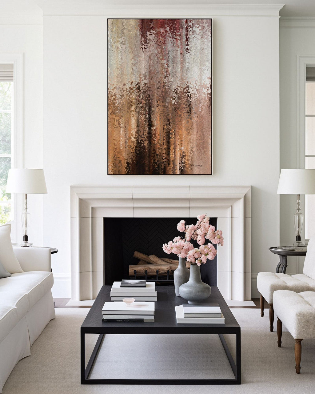 I Am With You, Isaiah 41:10 canvas print above a stone mantel between two lamps