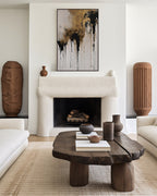 Crowned in Triumph, Revelation 3:21 canvas print above a sculpted plaster fireplace in a living room