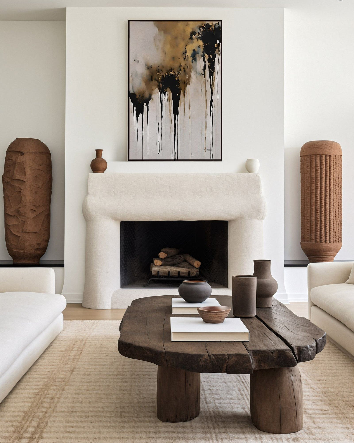 Crowned in Triumph, Revelation 3:21 canvas print above a sculpted plaster fireplace in a living room