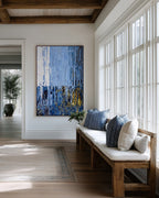 My Shepherd, Psalm 23:1 canvas print above a cushioned bench beside a wall of windows