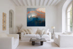 Never Lose Hope in Hard Times, Jeremiah 29:11 canvas print above a white sofa in a wide, bright living room