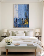 My Shepherd, Psalm 23:1 canvas print above the bed in a cream bedroom with a bench at its foot