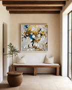 Breath of the Almighty, Job 33:4 canvas print above a bench in an entryway with wooden ceiling beams