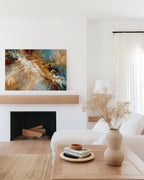 Heaven's Gate, Genesis 28:12 canvas print above a wooden mantel shelf in a white living room