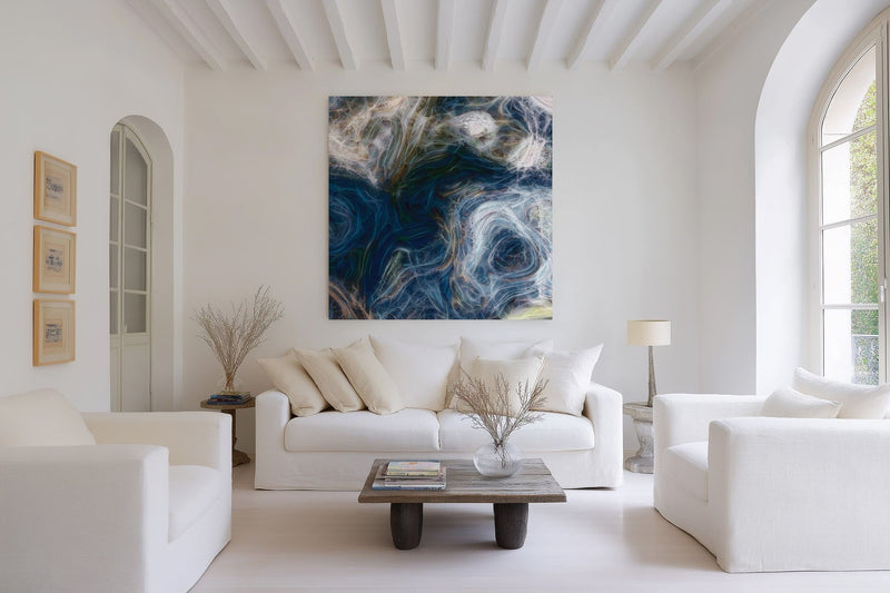 Children of God, 1 John 3:1 canvas print above a white sofa in a wide, bright living room