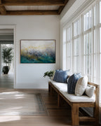Our Secret Place, Psalm 91:1 canvas print above a cushioned bench beside a wall of windows