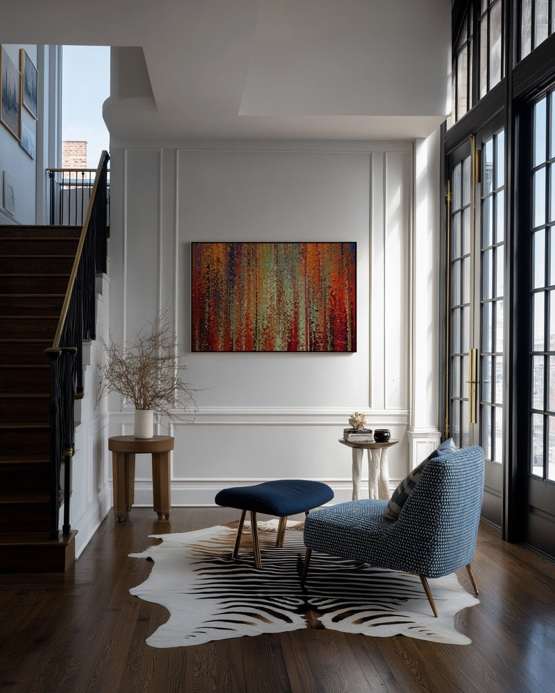 My Kingdom Is Not Of This World, John 18:36 canvas print on a panelled wall beside a staircase and a blue armchair