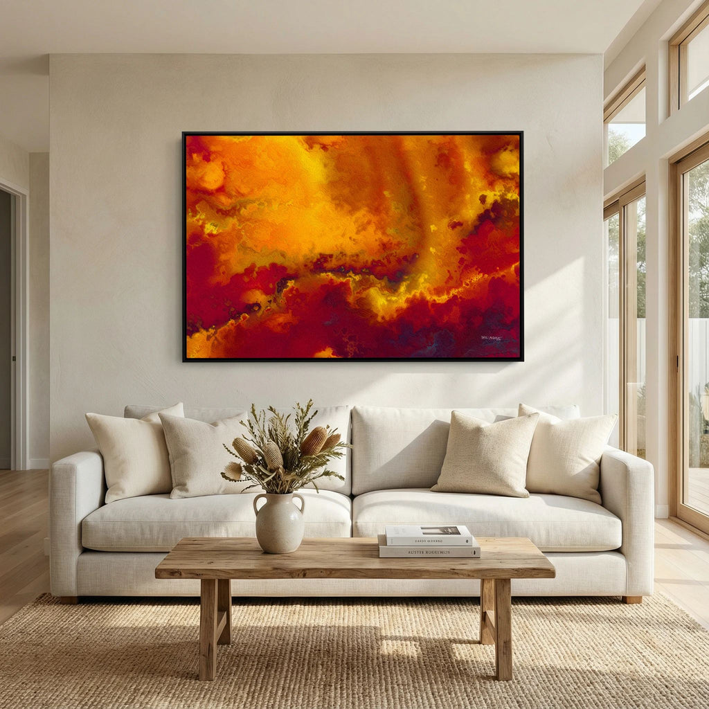 He Delivers And Rescues, Daniel 6:27 canvas print above a white sofa in a bright living room