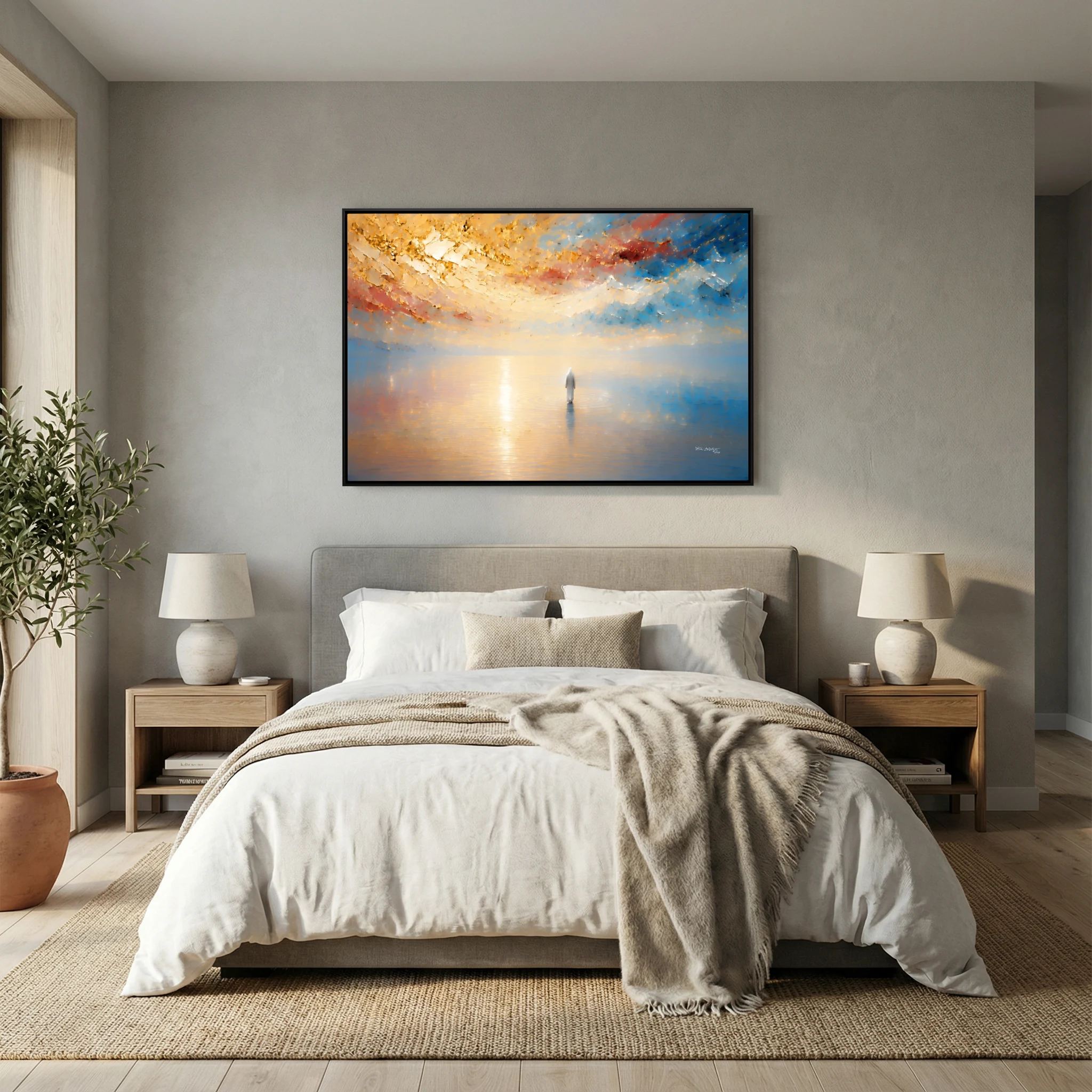 It Is I, Matthew 14:27 canvas print above the bed in a bedroom