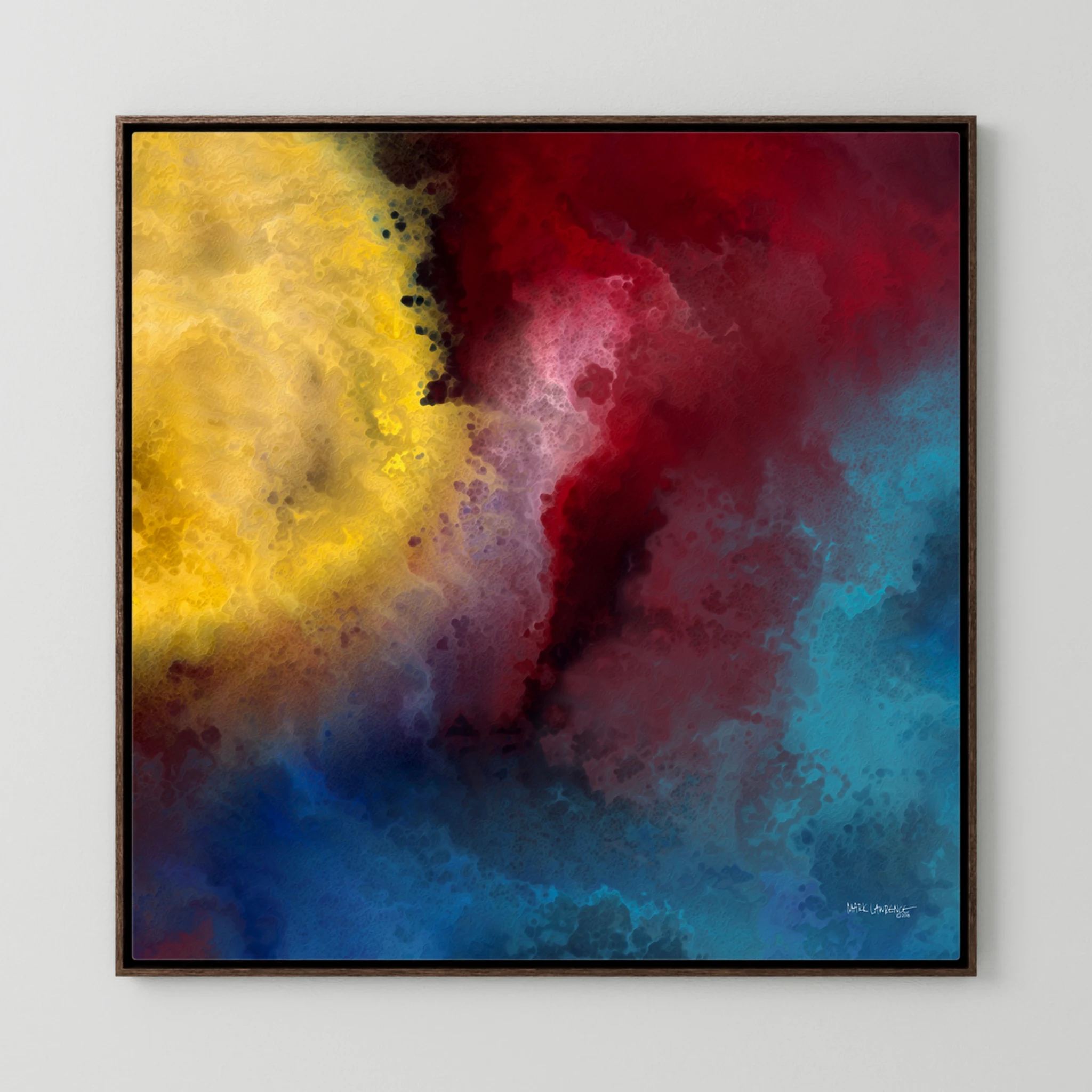 Let There Be Light, Genesis 1:3 canvas print in a dark oak floater frame