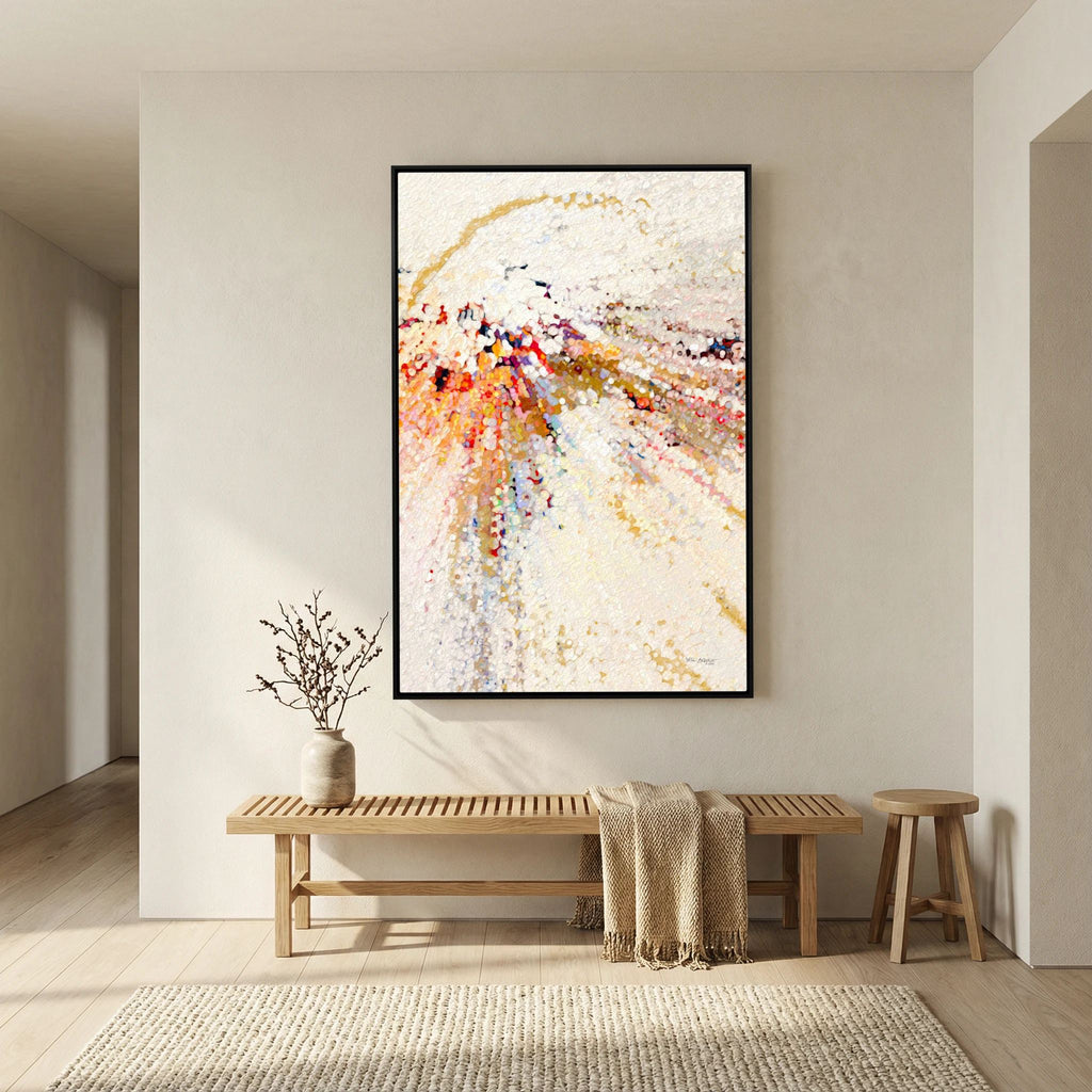 Learn To Live In Joy, John 16:22 canvas print above a bench in a hallway