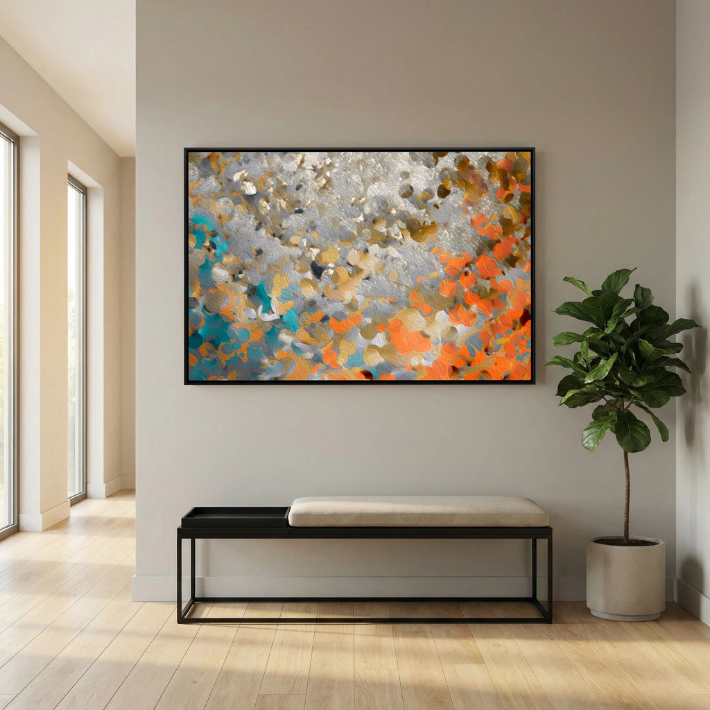 Discover Your Inner Gift, 1 Peter 4:10 canvas print above a bench in an entryway, beside a fiddle-leaf fig