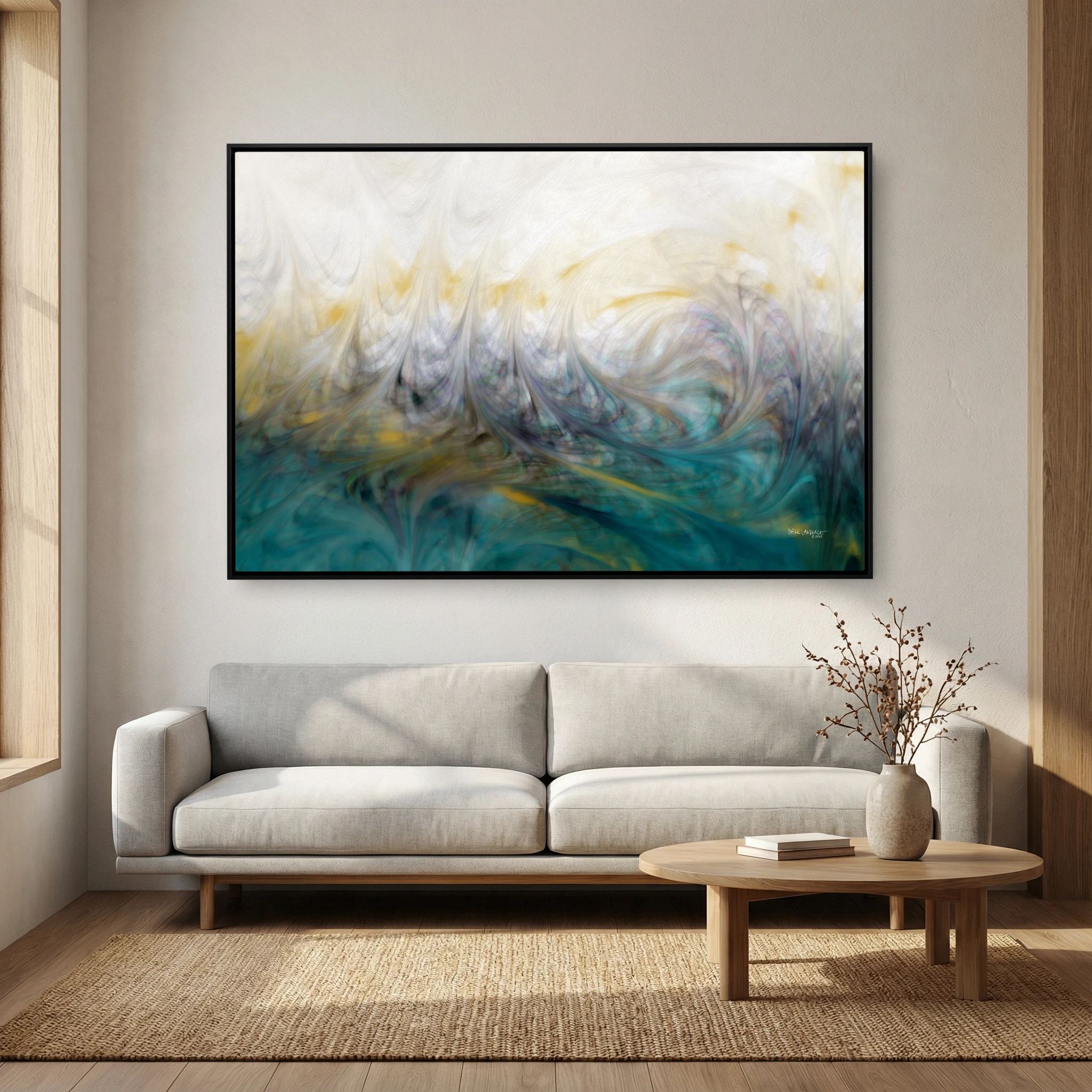 Our Secret Place, Psalm 91:1 canvas print above a grey sofa in a living room