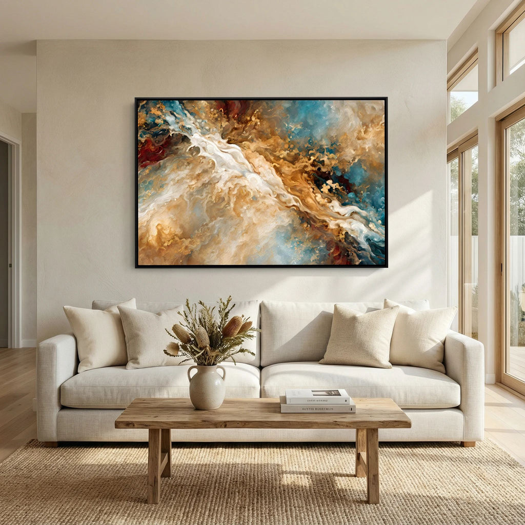 Heaven's Gate, Genesis 28:12 canvas print above a white sofa in a bright living room