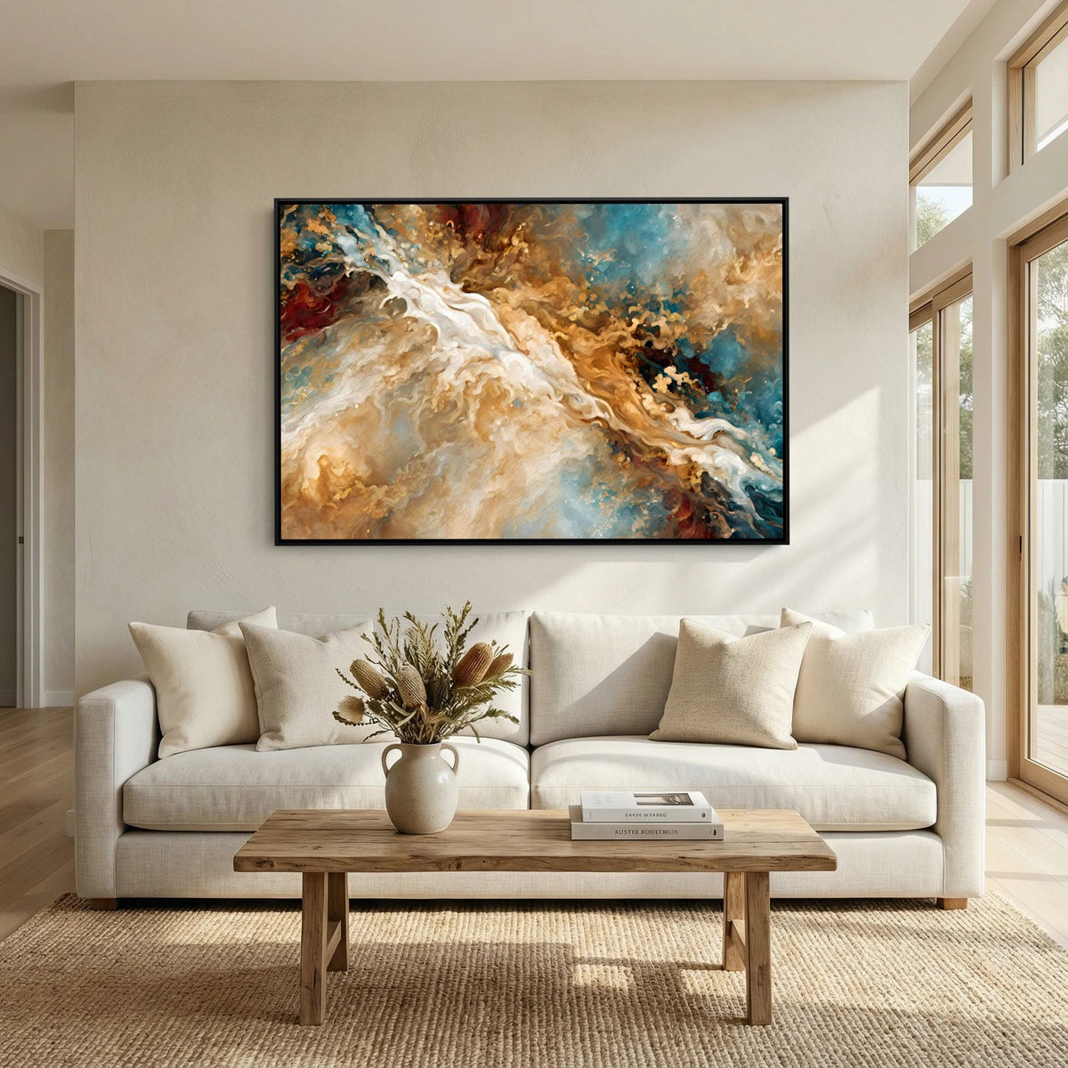 Heaven's Gate, Genesis 28:12 canvas print above a white sofa in a bright living room