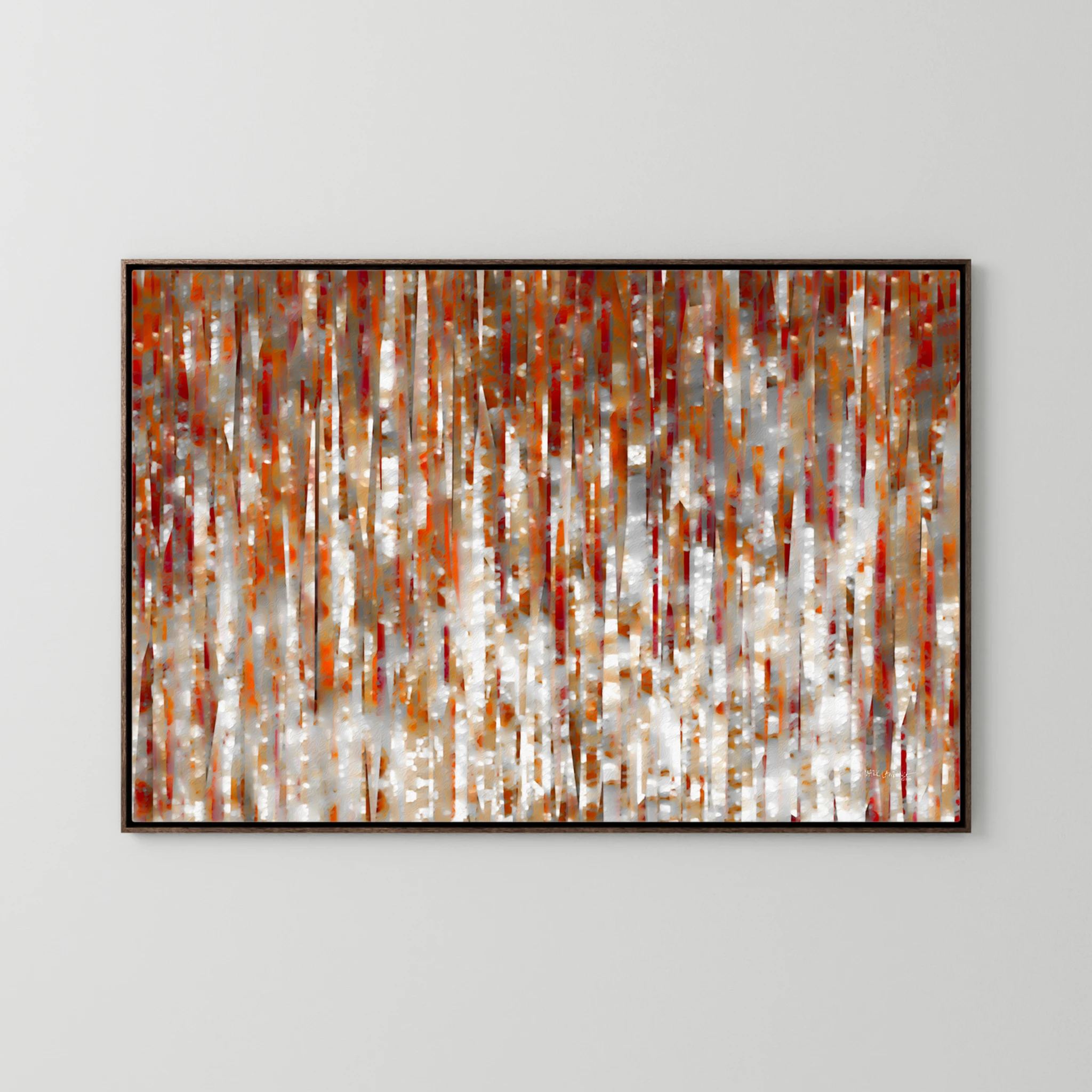 Under His Care, Isaiah 54:17 canvas print in a dark oak floater frame