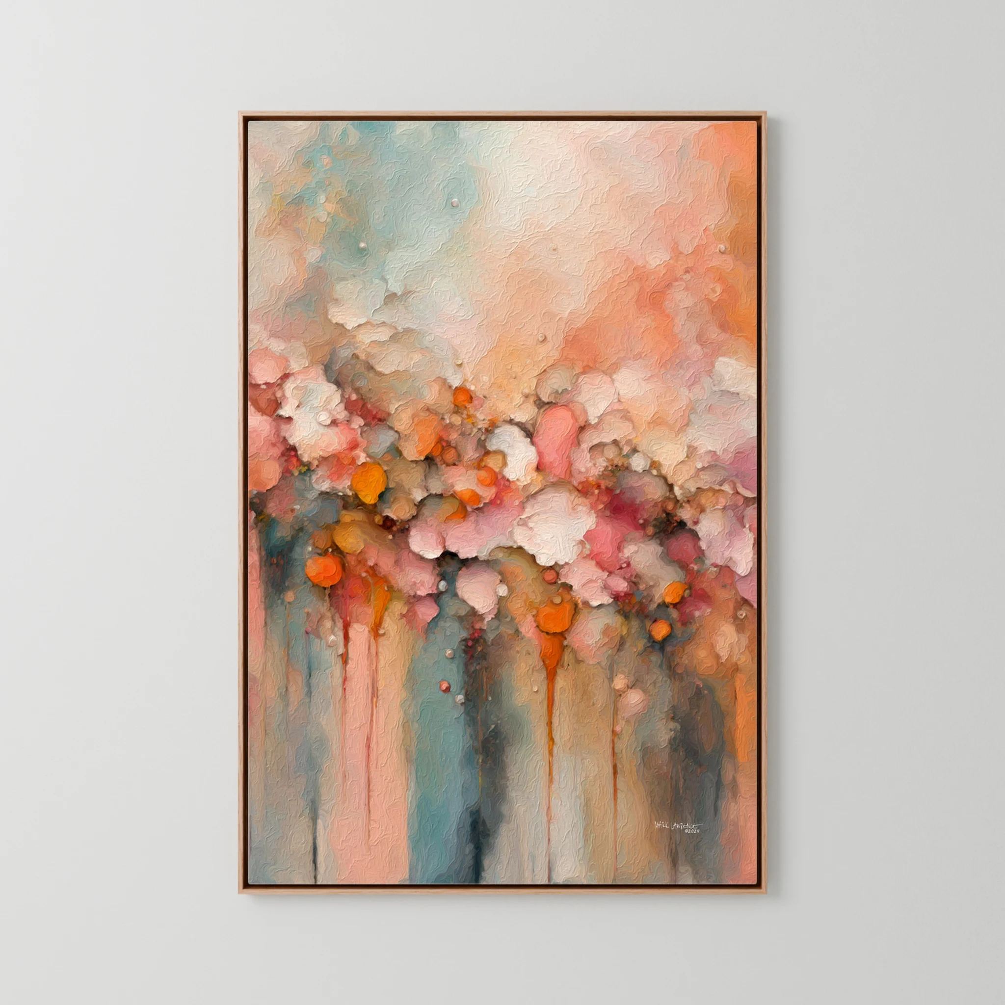 Heavenly Gathering, 1 Thessalonians 4:14 canvas print in an oak floater frame