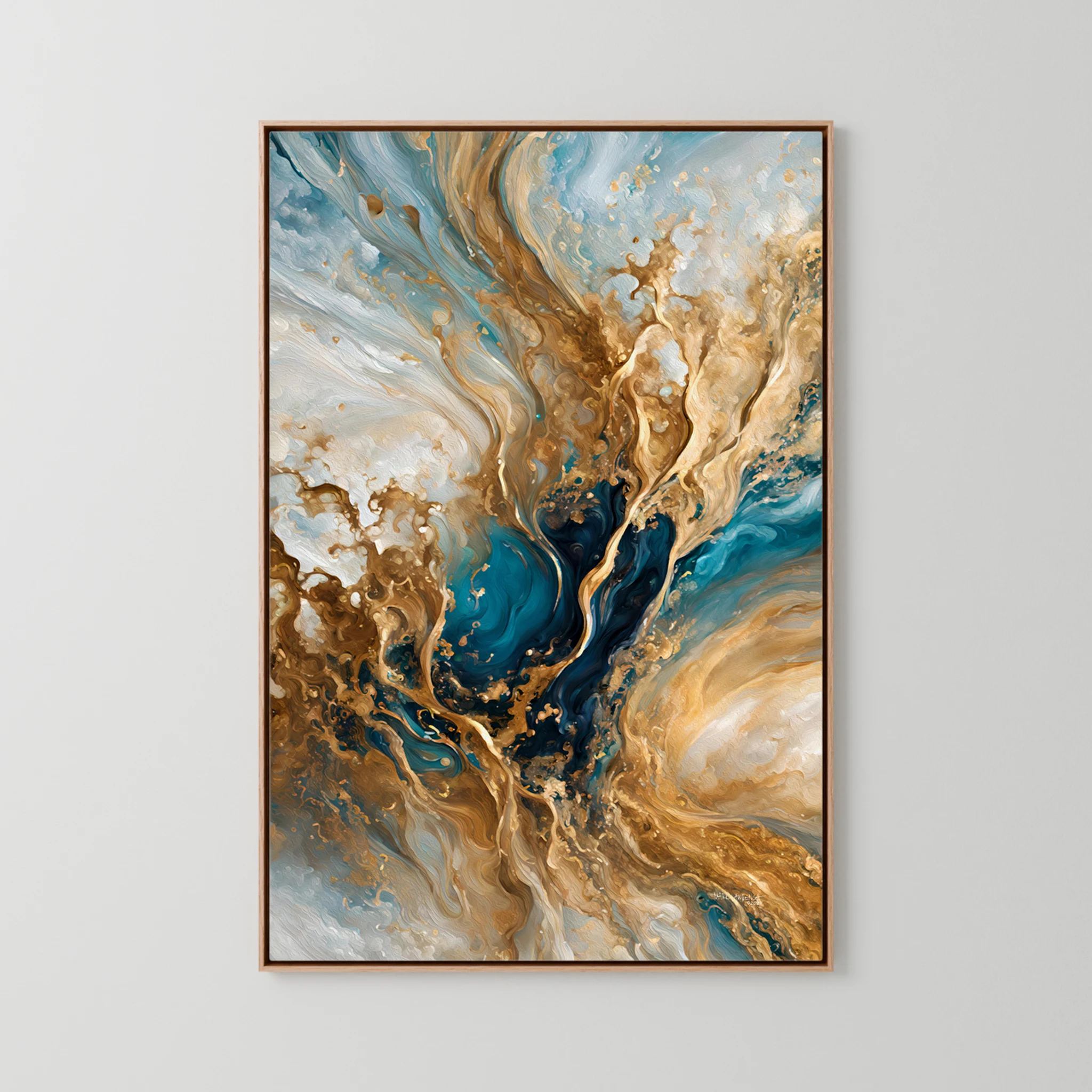 Celestial Vision, Matthew 3:16 canvas print in an oak floater frame