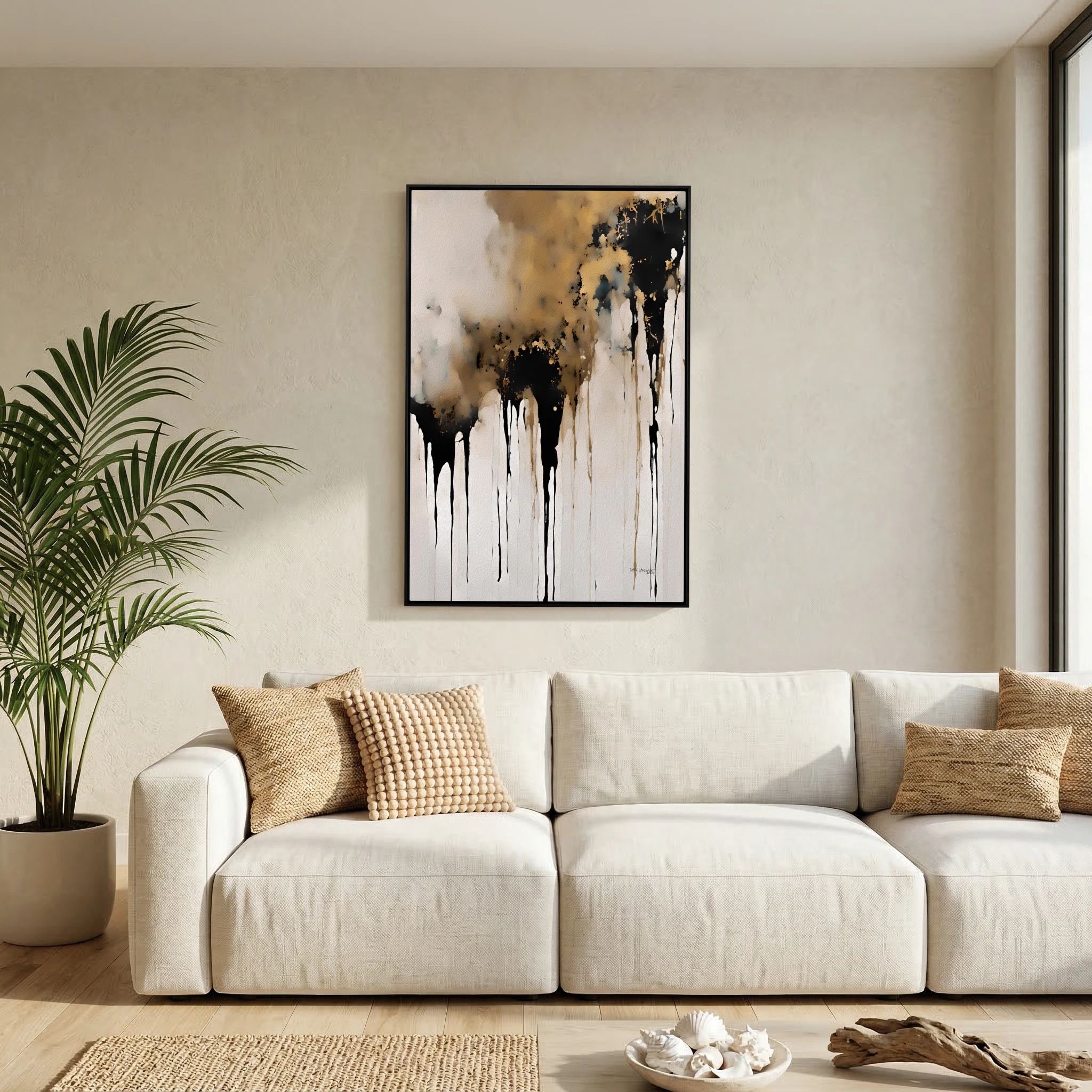 Crowned in Triumph, Revelation 3:21 canvas print above a sofa in a living room