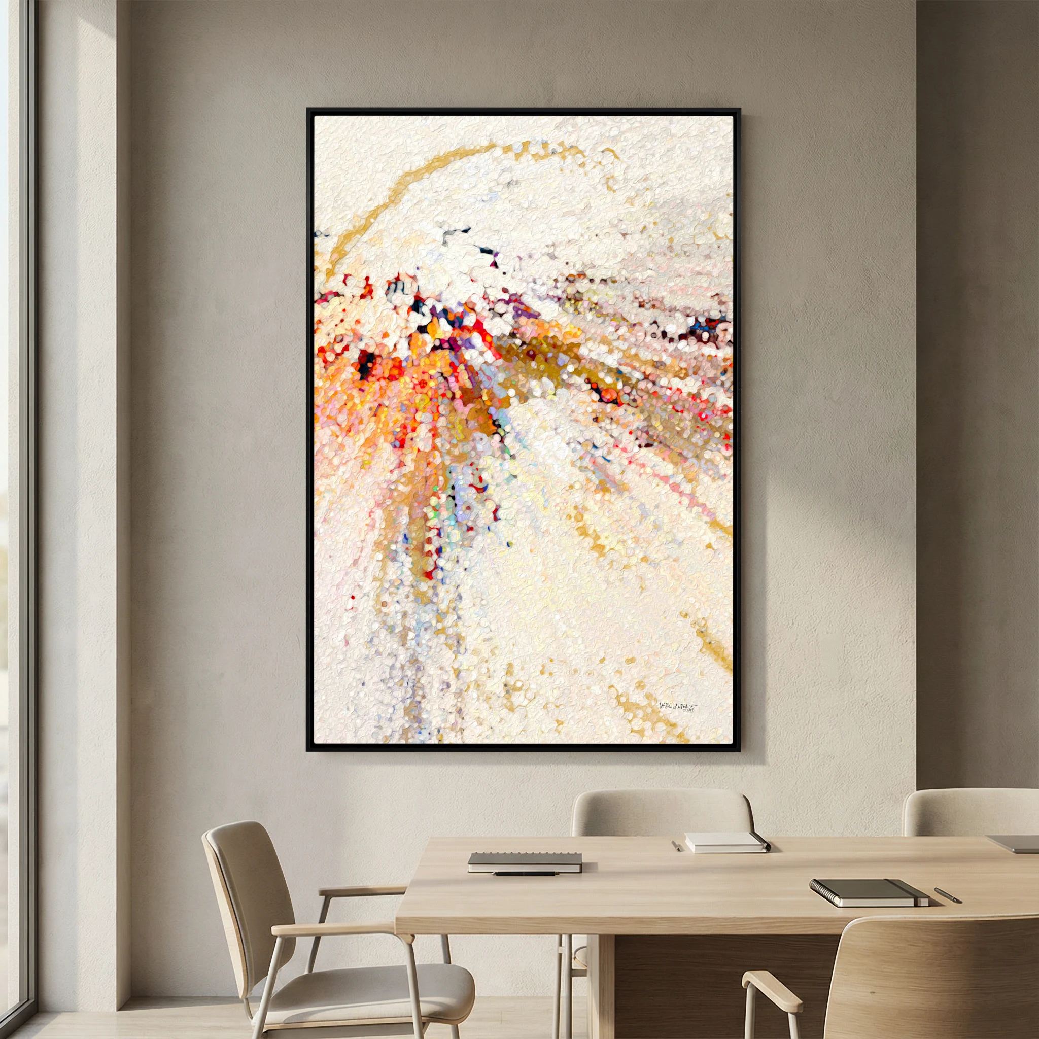 Learn To Live In Joy, John 16:22 canvas print above a table in a dining room