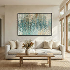 Revealed In Jesus, Romans 8:39 canvas print above a white sofa in a bright living room