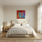 Surrounded By Love, Psalm 32:10 canvas print above the bed in a bedroom