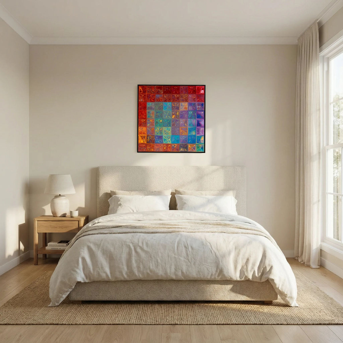 Surrounded By Love, Psalm 32:10 canvas print above the bed in a bedroom