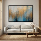 Glory Unveiled, Revelation 21:23 canvas print above a grey sofa in a living room