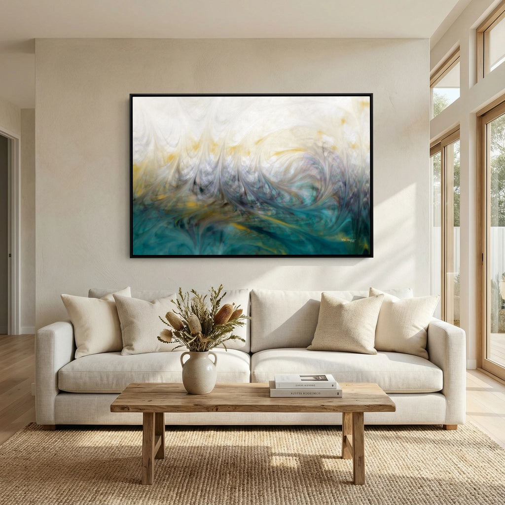 Our Secret Place, Psalm 91:1 canvas print above a white sofa in a bright living room