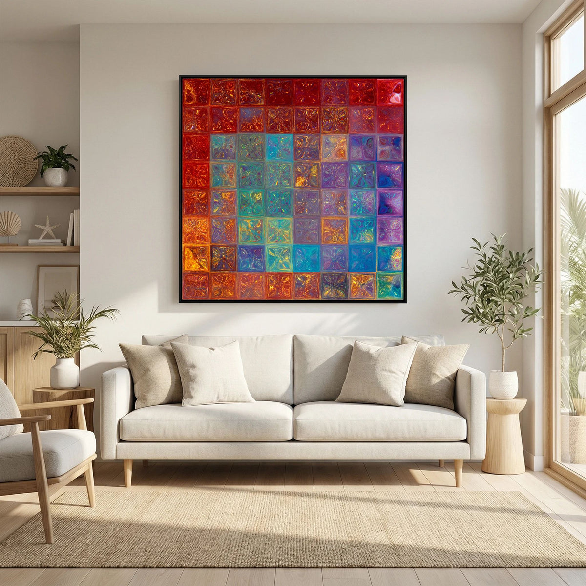 Surrounded By Love, Psalm 32:10 canvas print above a sofa in a living room