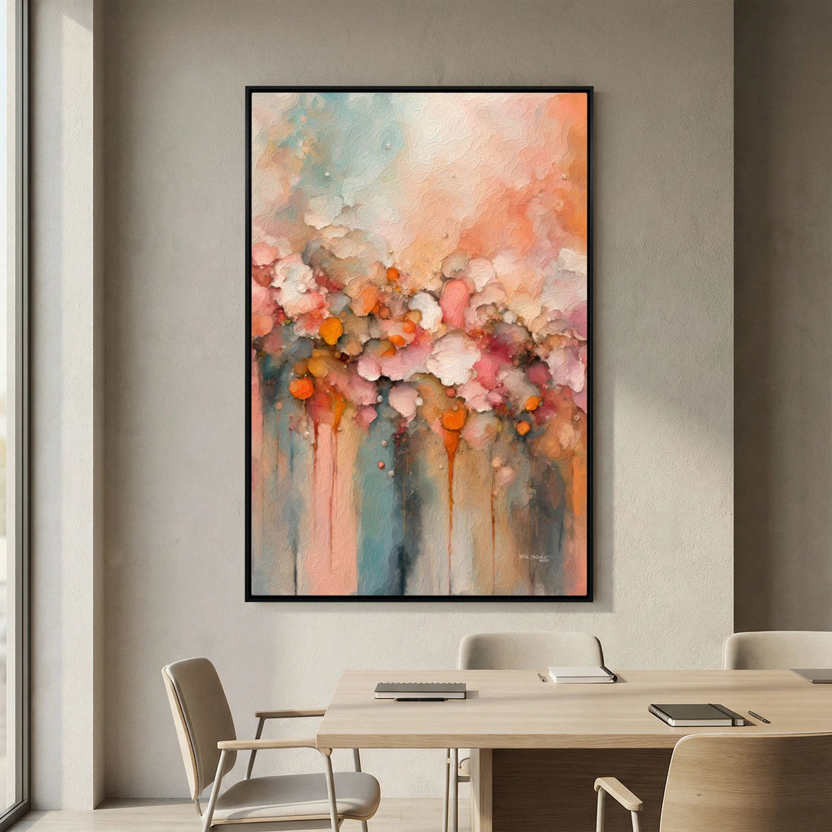 Heavenly Gathering, 1 Thessalonians 4:14 canvas print above a table in a dining room