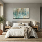Revealed In Jesus, Romans 8:39 canvas print above the bed in a bedroom