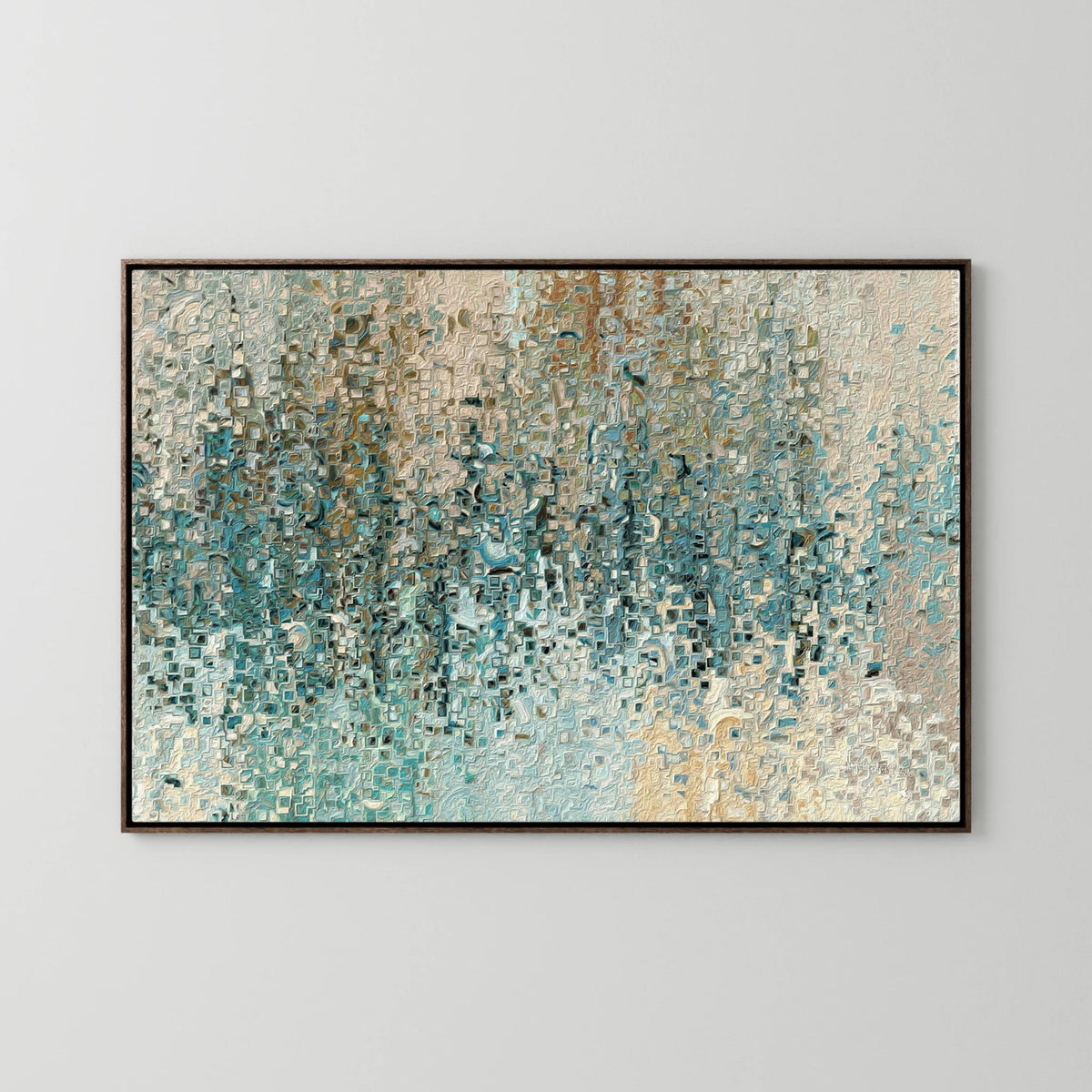 Revealed In Jesus, Romans 8:39 canvas print in a dark oak floater frame