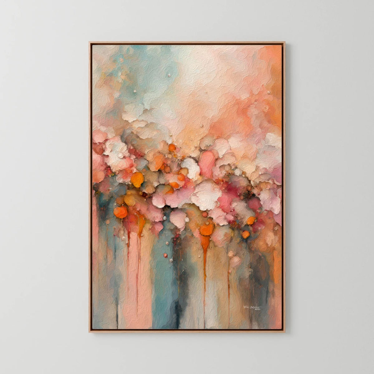 Heavenly Gathering, 1 Thessalonians 4:14 canvas print in an oak floater frame