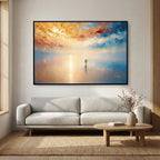 It Is I, Matthew 14:27 canvas print above a grey sofa in a living room