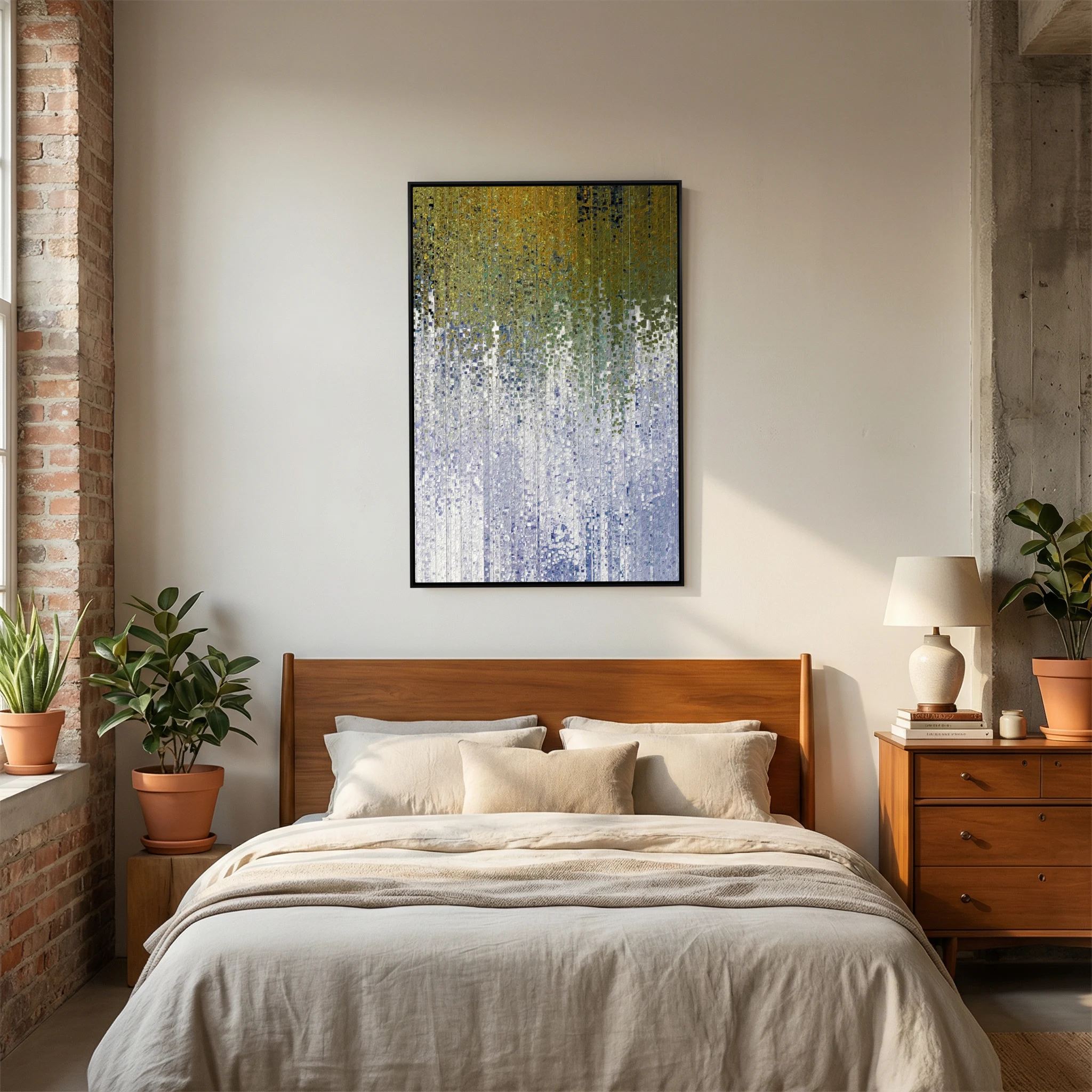 Abide In Me, John 15:5 canvas print above the bed in a bedroom
